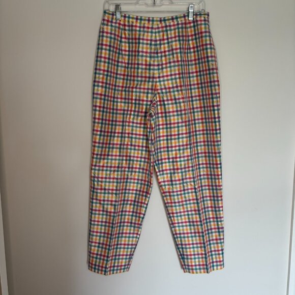 TALBOTS 100% Silk Pastel Plaid Cropped Pant Womens 10 Side Zip Flat Front - Picture 1 of 7